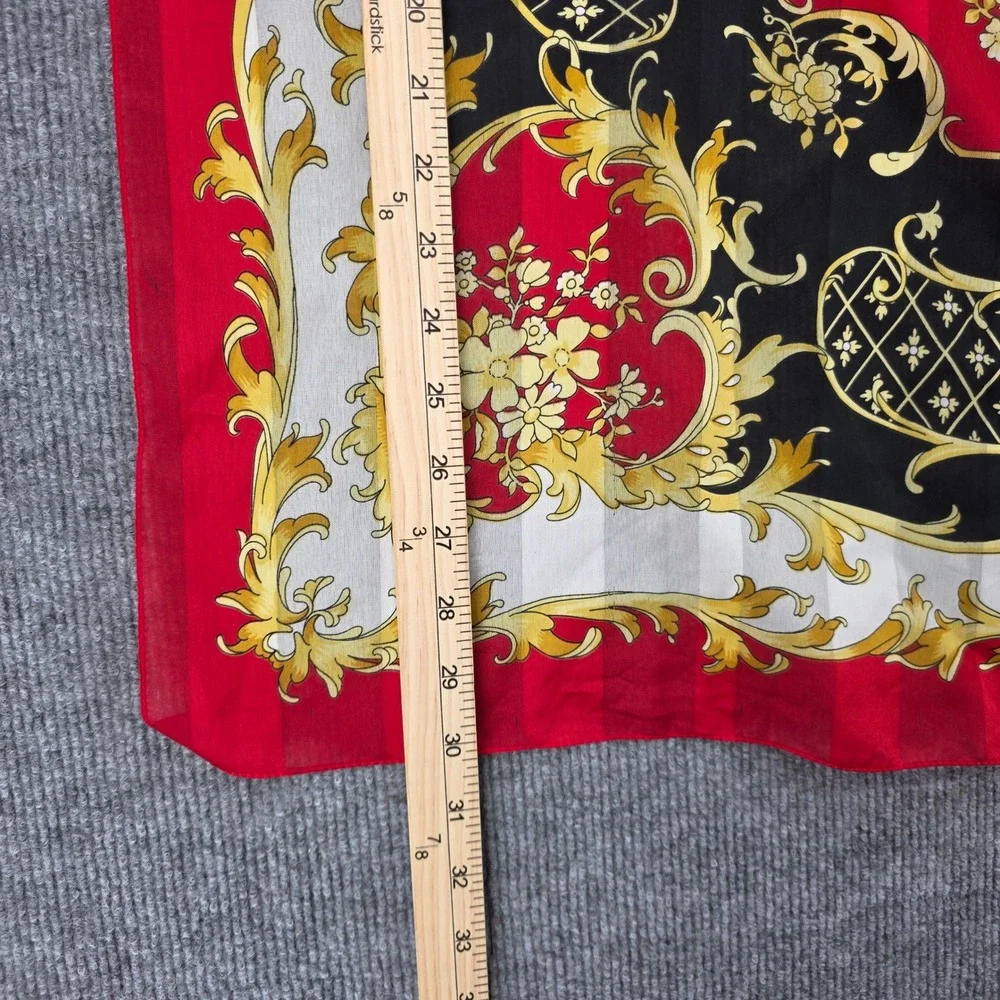 Vintage Baroque Floral Square Scarf Red Black Gold Filigree Rose Print 30x30